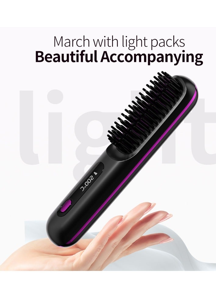 Hair Styling Brush, Multifunctional Cordless Electric Hot Comb, Durable LCD Display Straightening Brush, Portable Hair Straightening Iron Brush with 3 Heating Settings, USB Charging, Hair Accessories