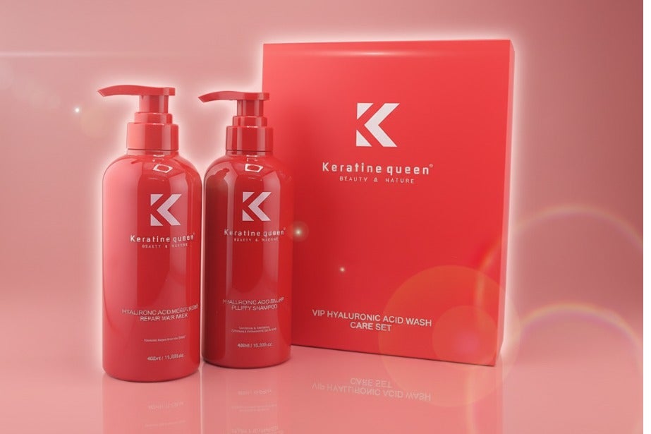 Keratine Queen VIP Hyaluronic Acid Hair wash Care set , Fluffy Shampoo 450ml  & Repair Hair Mask 450ml