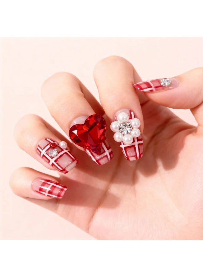 Luxury 3D Press-On Gel Nails | Swarovski Crystals | Instant Wear | Premium Box | M Size