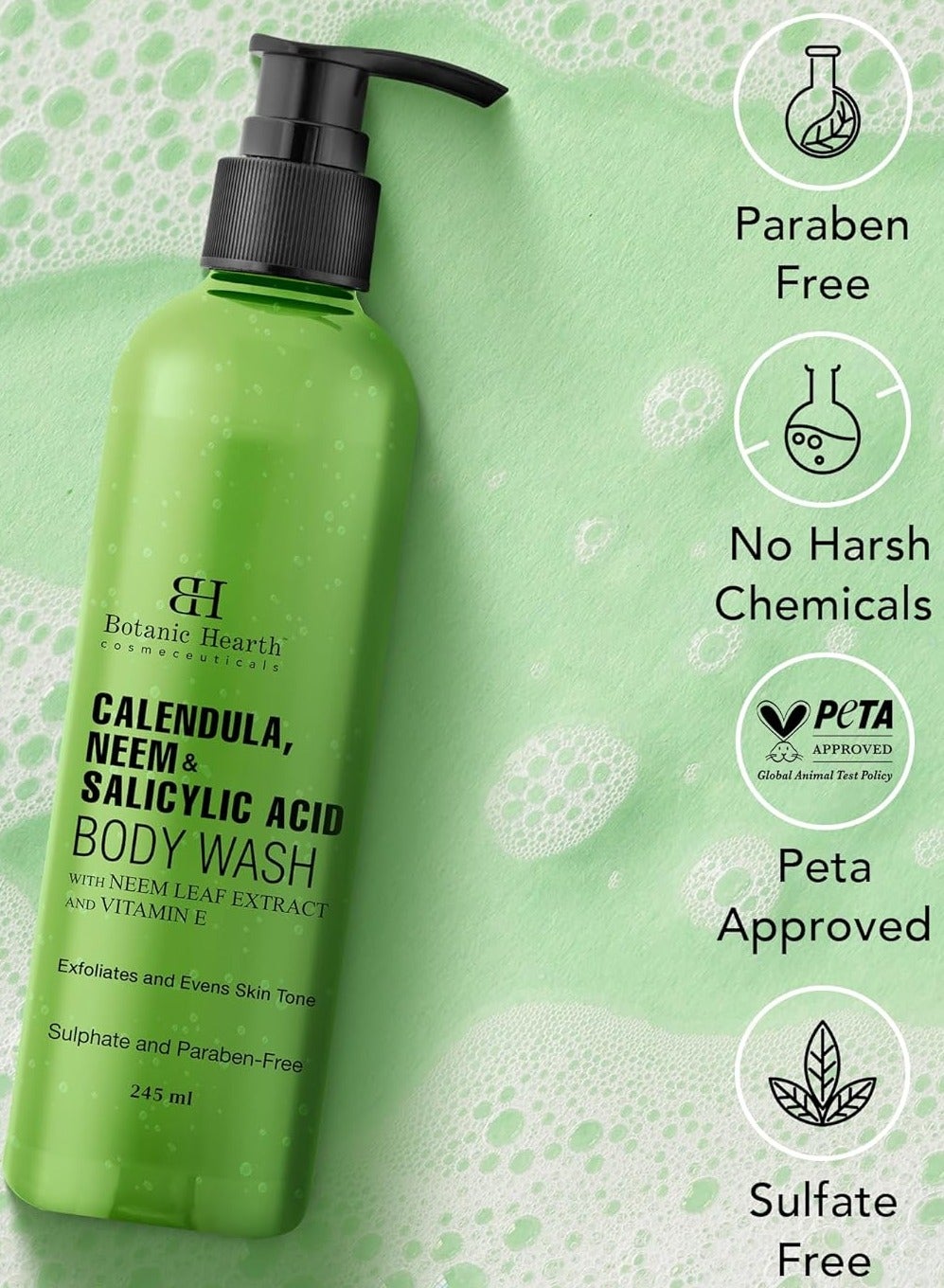 Botanic Hearth Calendula, Neem & Salicylic Acid Body Wash | Prevents Acne & Back Acne, Removes Dead Skin, Exfoliating Body Wash Shower Gel for Women & Men | Sulfate & Paraben Free | 245ml - image 2