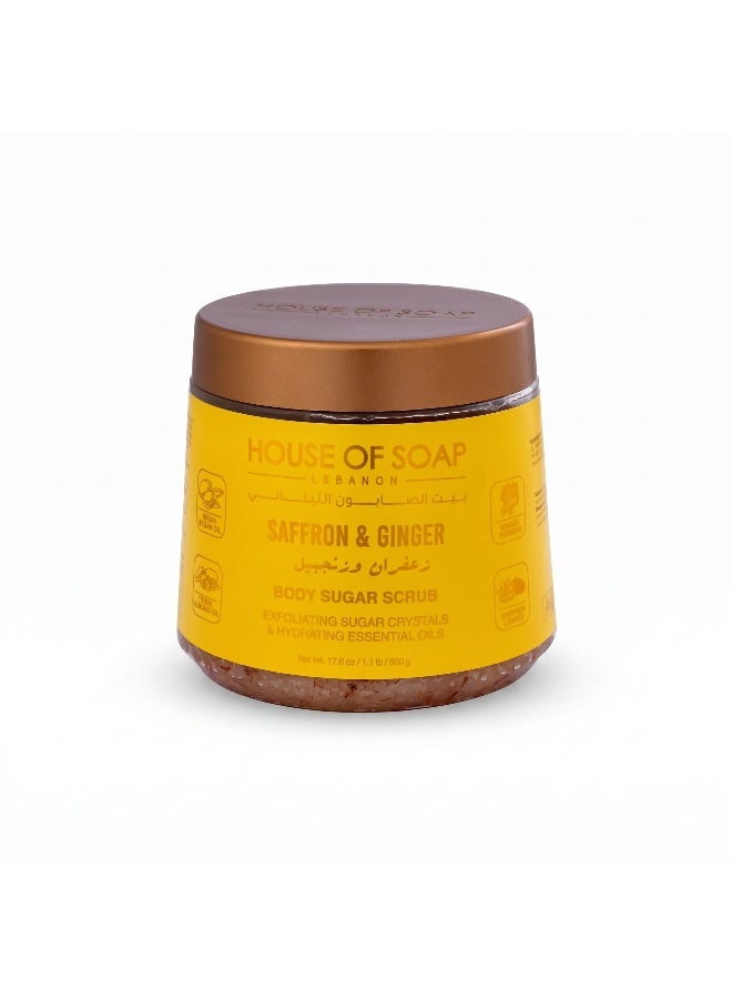 Saffron & Ginger Body Sugar Scrub Exfoliating & Moisturizing Skincare Treatment for Soft Smooth Glowing Skin – 500g