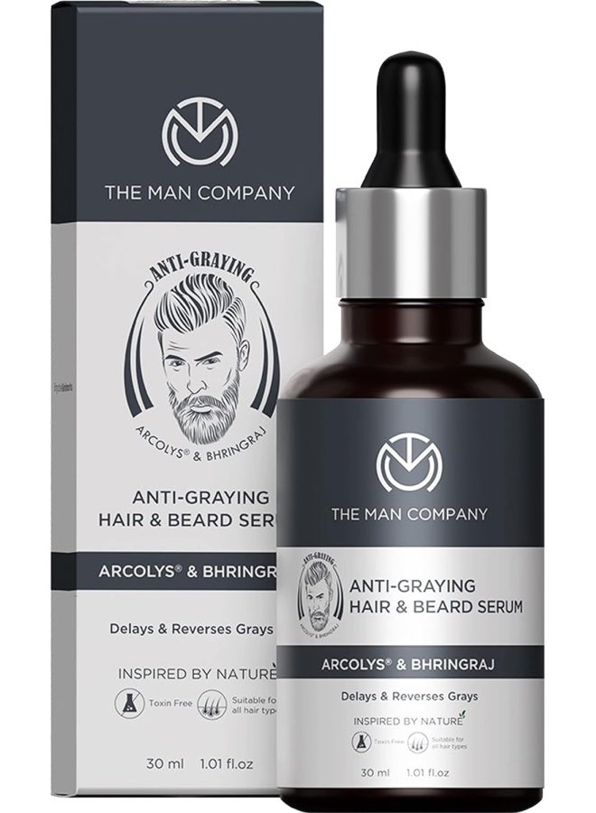 Anti-Grey Hair & Beard Serum for Men, Enriched with Bhringraj, Arcolys & Shikakai | Shine & Care of Hair | Strengthening Hair & Bread Roots | Toxin Free | For All Hair Types - 30 ml