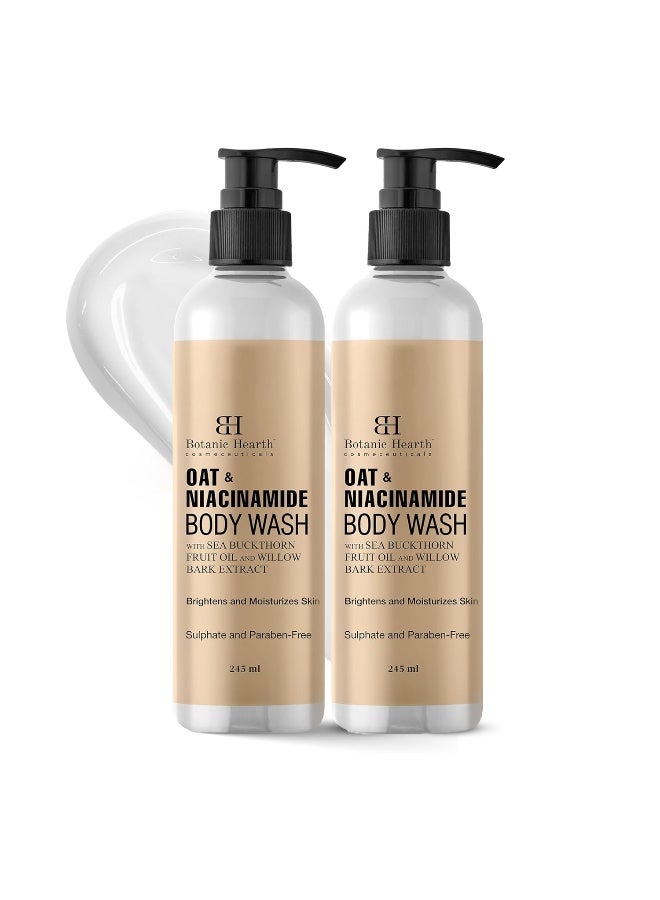 Botanic Hearth Oat & Niacinamide Body Wash Pack of 2 | 245ml Each | Moisturizing & Skin Brightening | Evens Skin Tone & Reduces Dark Spots | Sulfate & Paraben Free | For Women & Men
