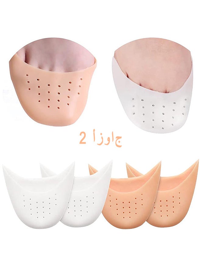 2 Pairs Silicone Gel Toe Caps, Soft Silicone Gel Toe Protectors Covers Toe Caps Metatarsal Pads Ballet Pointe Pads with Forefoot Cushion Ballet Pointe Dance High Heel Shoe Pads, White And Orange