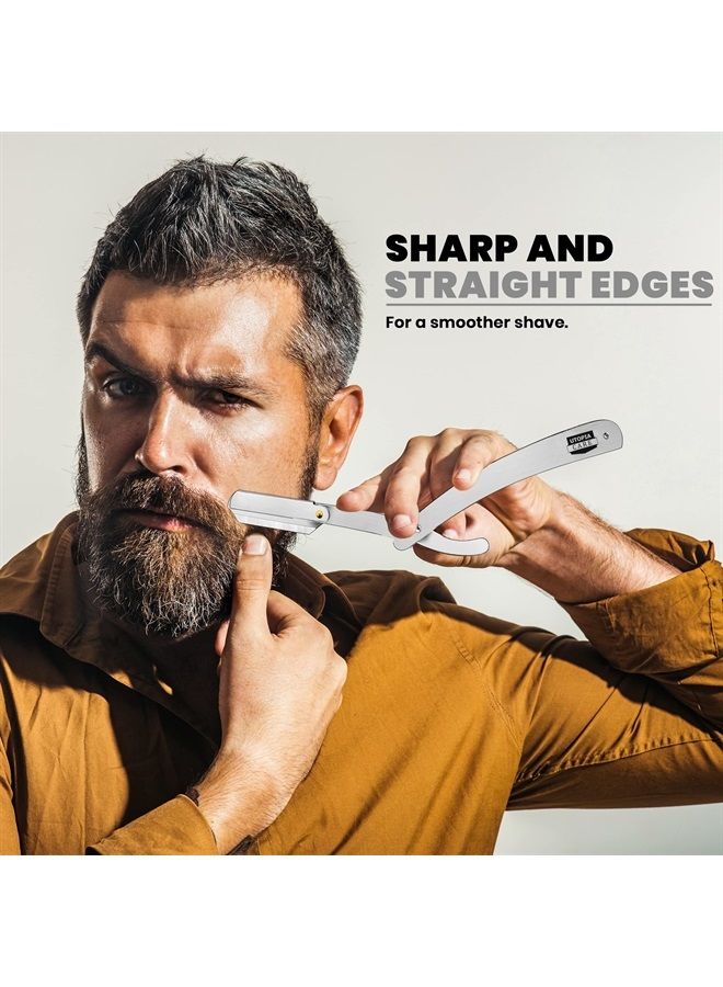 Professional Barber Straight Edge Razor Safety with 100-Pack Derby Blades - 100 Percent Stainless Steel (Silver)