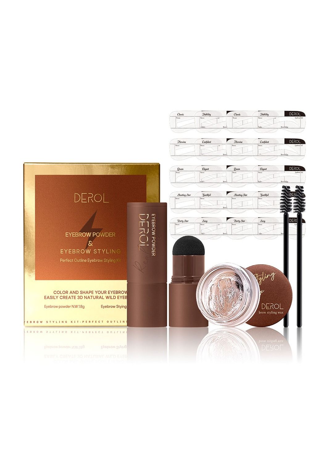 Brow Kit Eyebrow Stamp Stencil Kits Palette Pac Set,Eyebrow Powder+Styling Wax+20* Shape Stencils+2* Brushes,Color Contour,More Defines,Thicker,Easy To Colour, Long Lasting Waterproof 03#Pure Brown