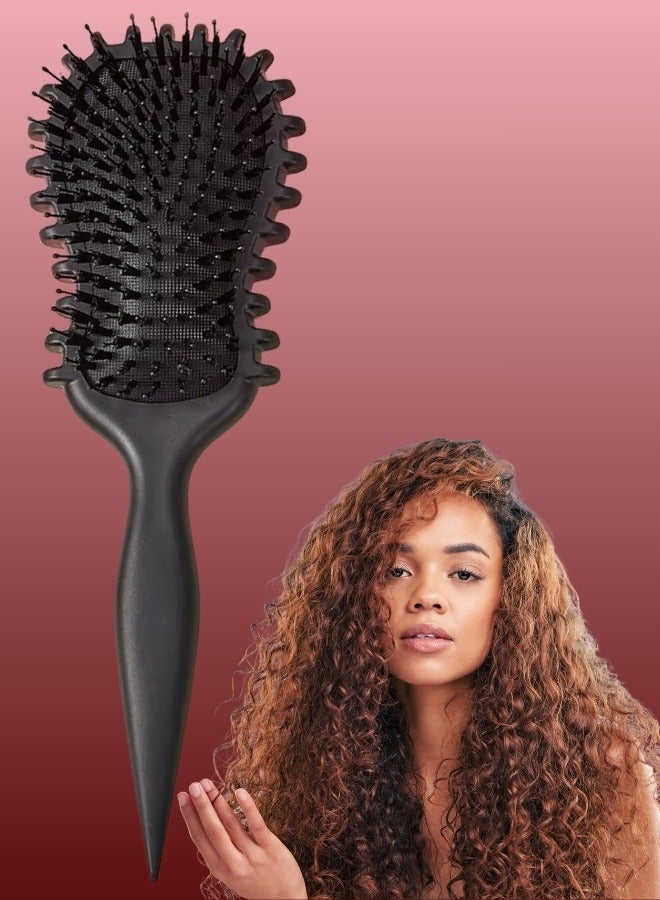 Curly Hairbrush Styling Hair Curling Comb Curly Hairbrush Best Curl Define Styling Brush with Prongs Bristle Hairbrush for Combing and Shaping Reduce Pulling and Curl Separation for Defined Curls Black