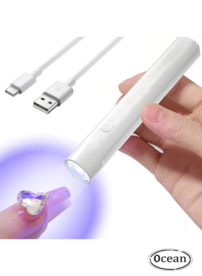 Mini Handheld UV Light for Gel Nails, Portable LED Nail Lamp, Rechargeable USB Nail Dryer, Portable Gel Polish Curing Lamp, Mini Nail Dryer for DIY at Home & Travel (White)