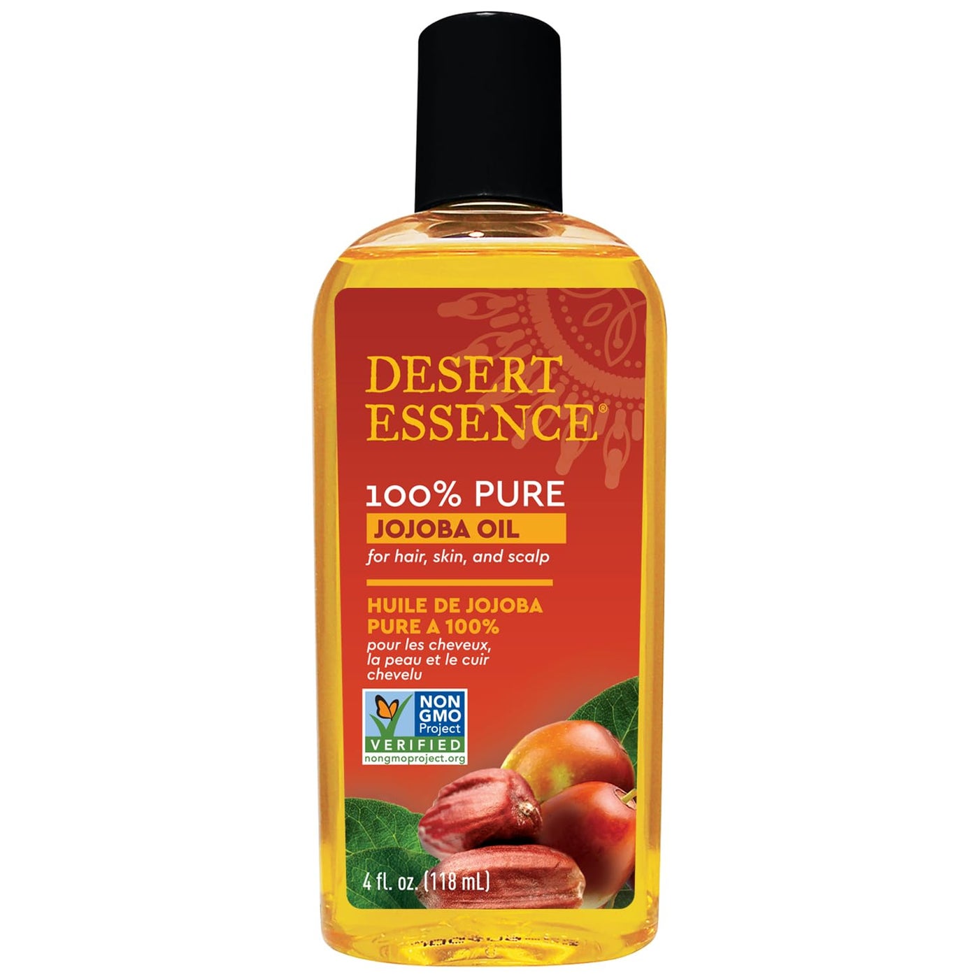 Desert Essence 100% Pure Jojoba Oil â€“ 4 Fl Oz Moisturizer for Hair, Skin & Scalp | Makeup Remover & Aftershave Hydrator, Non-GMO, Vegan, Cold-Pressed, Anti-Flakiness & Non-Clogging Beauty Elixir