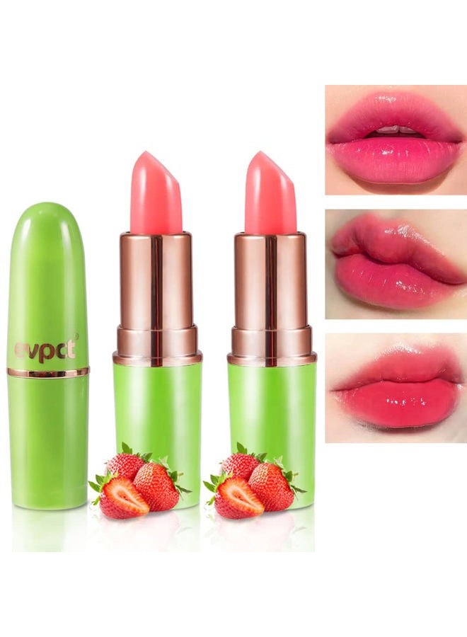 2Pcs Strawberry Color Changing Lipstick Tinted Lip Balm Gloss Stain Set Magic PH Color Changing Flower Lazy Korean Jelly Lipstick Makeup Set labiales mate 24 horas originales labial magico