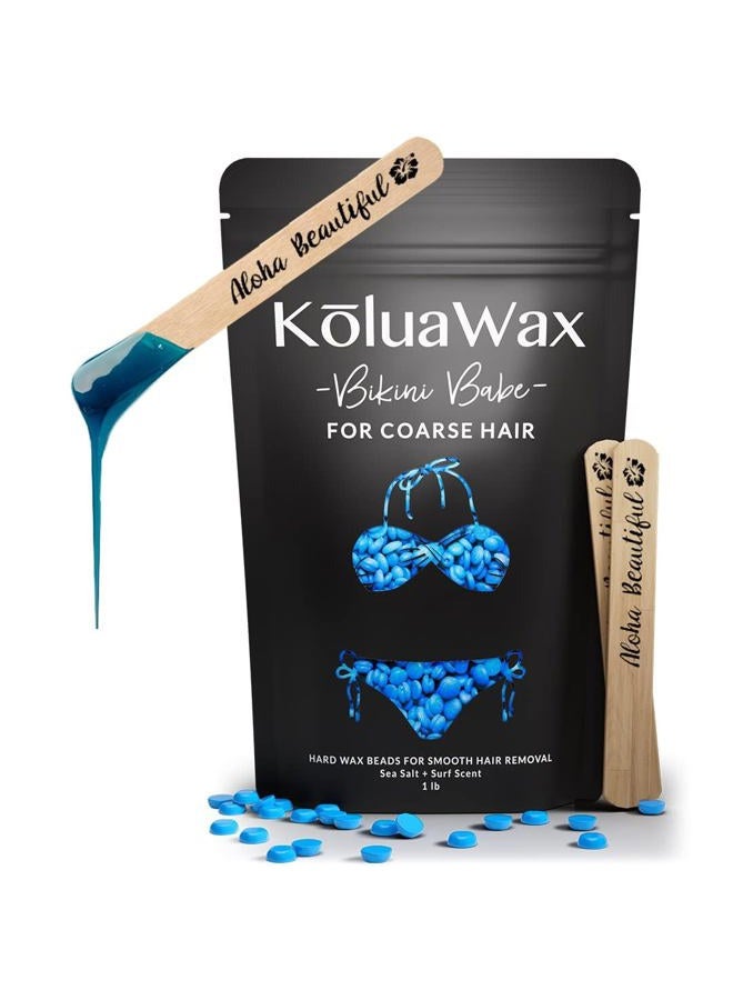 Hard Wax Beads for Hair Removal – Coarse Hair Formula – Face, Brazilian, Underarms, Back Chest, Bikini Waxing – Sea Salt & Surf, 1lb Refill for Wax Warmers & 10 Large Applicator Sticks