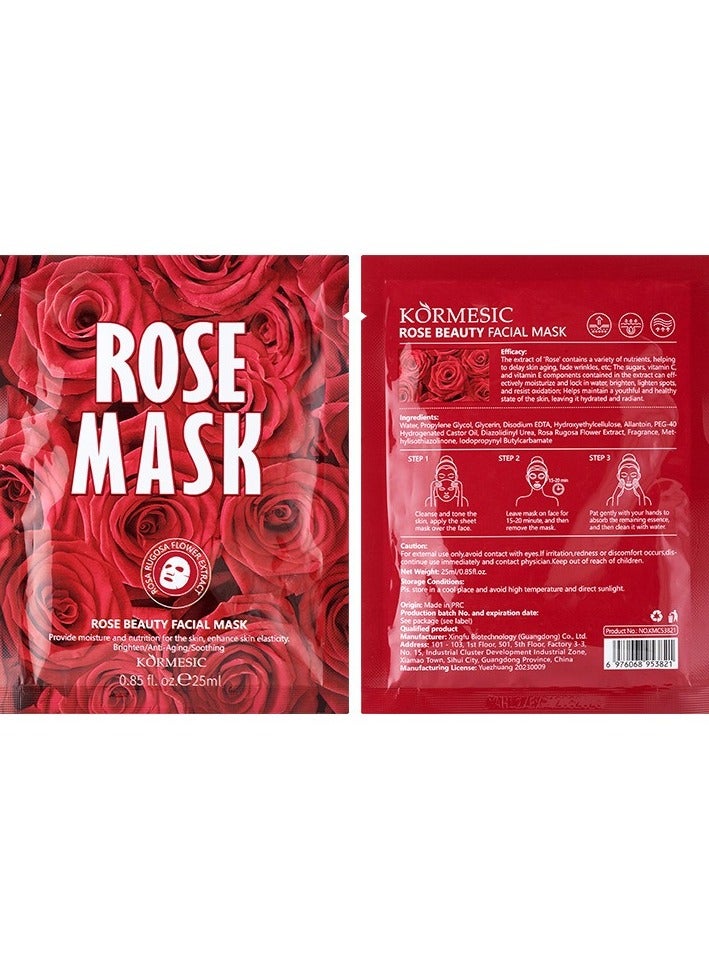 Rose Face Mask 5 Pieces, 25ml Each - Deep Moisturization, Soothing Repair, Suitable for Daily Use