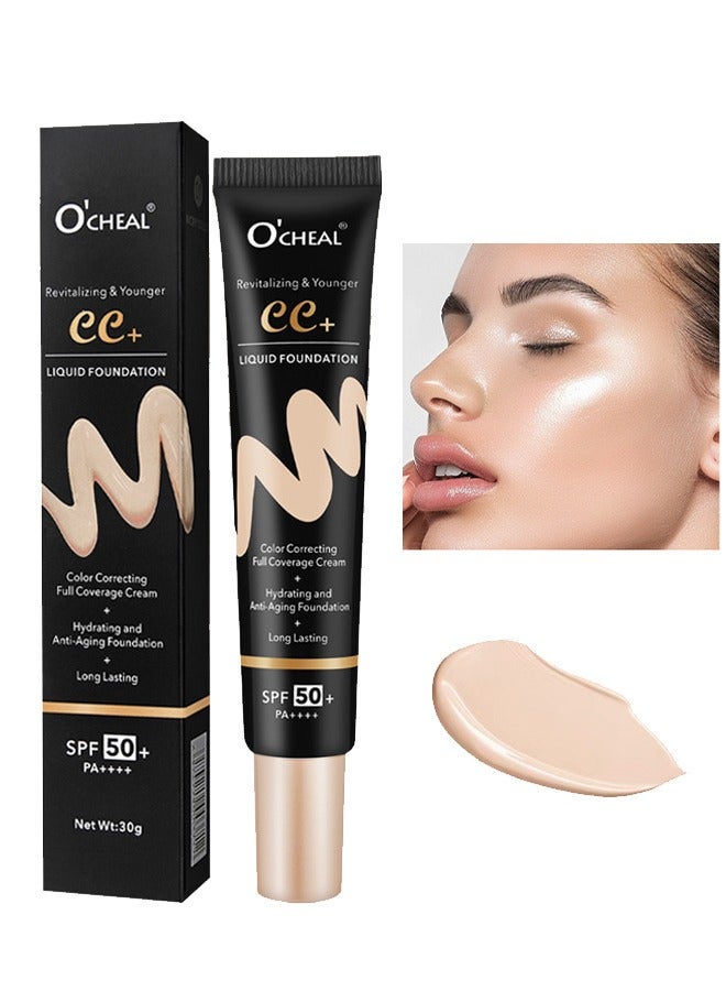 CC + Liquid Foundation - SPF50+ Sunscreen, Colour Correcting Face Sunscreen And Foundation, Pre-Makeup Primer Moisturizing Skin Concealer  (#02)