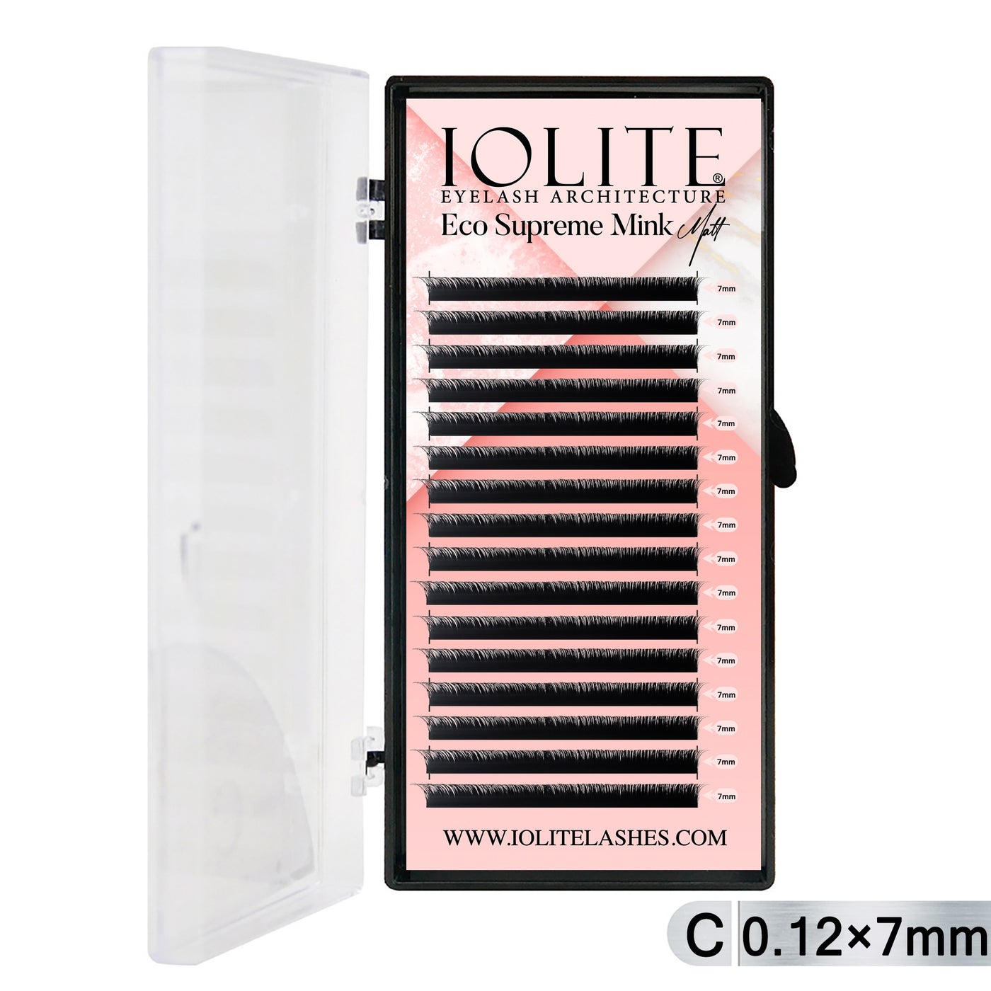 Iolite Eco Supreme Mink Matt Lash Extension Tray C – Curl – 0.12T (6mm–15mm) – Matt Finish, Premium Eco-Friendly Eyelashes for Lash Artists ISMMC12T - 7MM