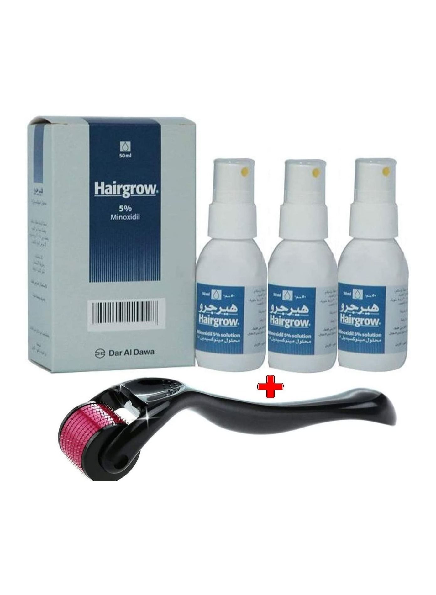 Dar Al Dawa Hairgrow 5% 3 Months Supply (3 Bottles x 50ml) with Derma Micro Needle Roller