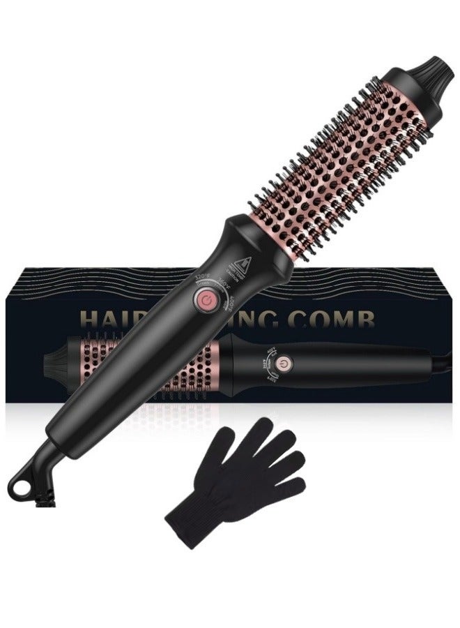 Double PTC Thermal Brush Curling Iron, Dry Curling Straight 3-in-1 32mm Heated Curling Brush Volumizing Brush, Three-Set Temperature Ceramic Tourmaline Ion Curling Iron, 100-240V Travel Curling Wand