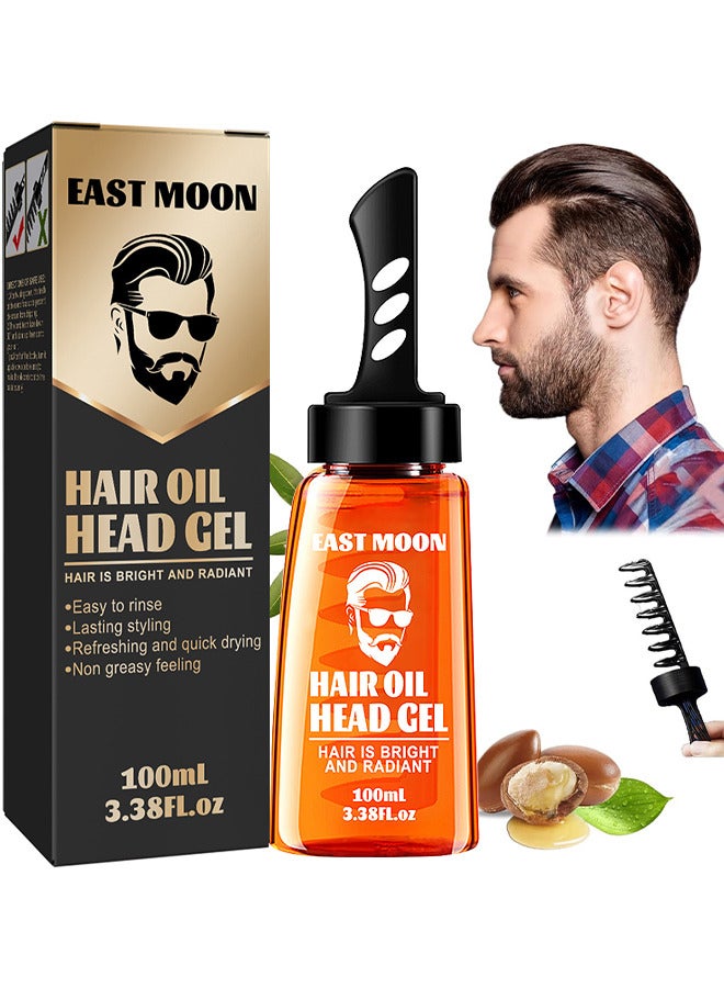 Men Hair Oil Head Gel, 2 In 1 Hair Wax Gel With Comb Long Lasting Fluffy Hair Men's Hair Styling Gel Tool Hair Wax Gel With Comb For Long-Lasting Hold, 100ML
