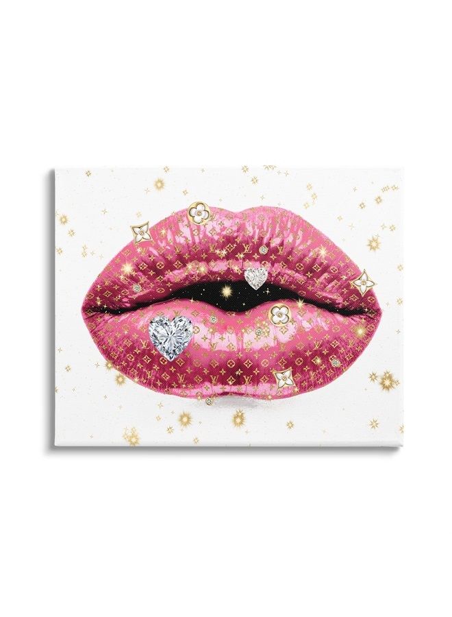 Trendy Pink Glam Lipstick Lips Patterned Diamonds, Design by Madeline Blake