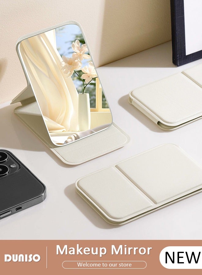 Folding Mirror, Mini Portable Tabletop Mirror with Multi-Angle Adjustment, PU Leather Vanity Mirror Adjustable Stand for Travel,Camping,Room Decor, Cosmetic Bag, Beauty Room, Powder Room