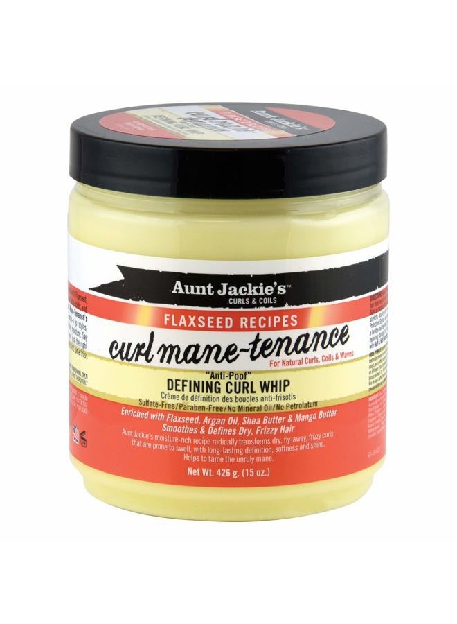 Flaxseed Recipes Curl Mane-tenance, Lightwieght Anti-Poof Defining Curl Whip, Enriched with Flaxseed, Argan Oil and Shea Butter, Great for Dry and Frizzy Hair, 15 Oz Jar, Orange