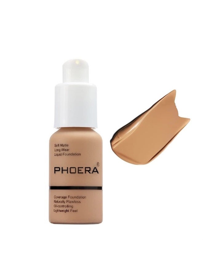 PHOERA Foundation,Flawless Soft Matte Oil Control Liquid Foundation Full Coverage Face Makeup. (105# Sand)
