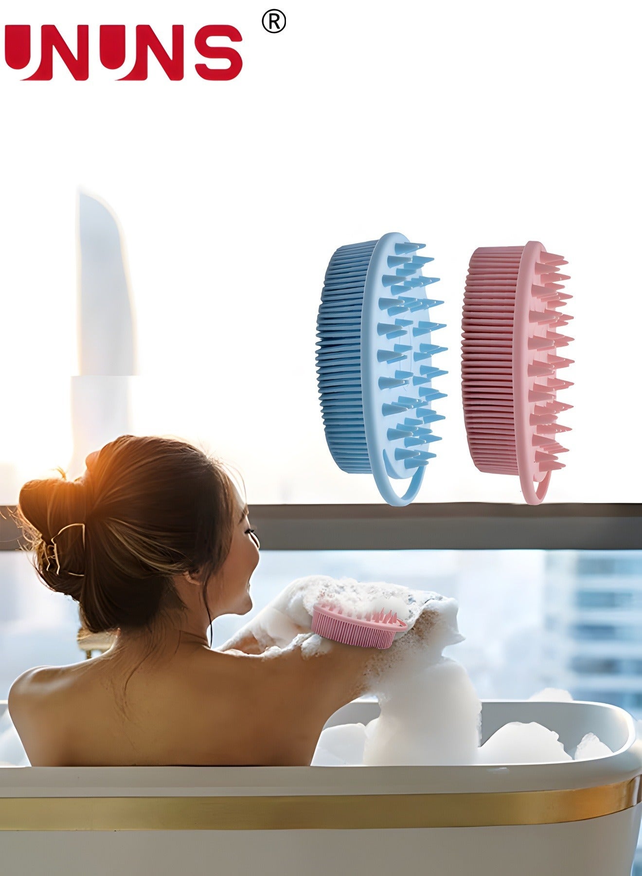 2 Pack Shower Brush,2 In 1 Bath And Shampoo Brush,Silicone Body Scrubber For Use On Shower,Exfoliating Body Brush,Premium Silicone Loofah,Head Scrubber,Scalp Massager/Brush,Wet and Dry,Easy To Clean