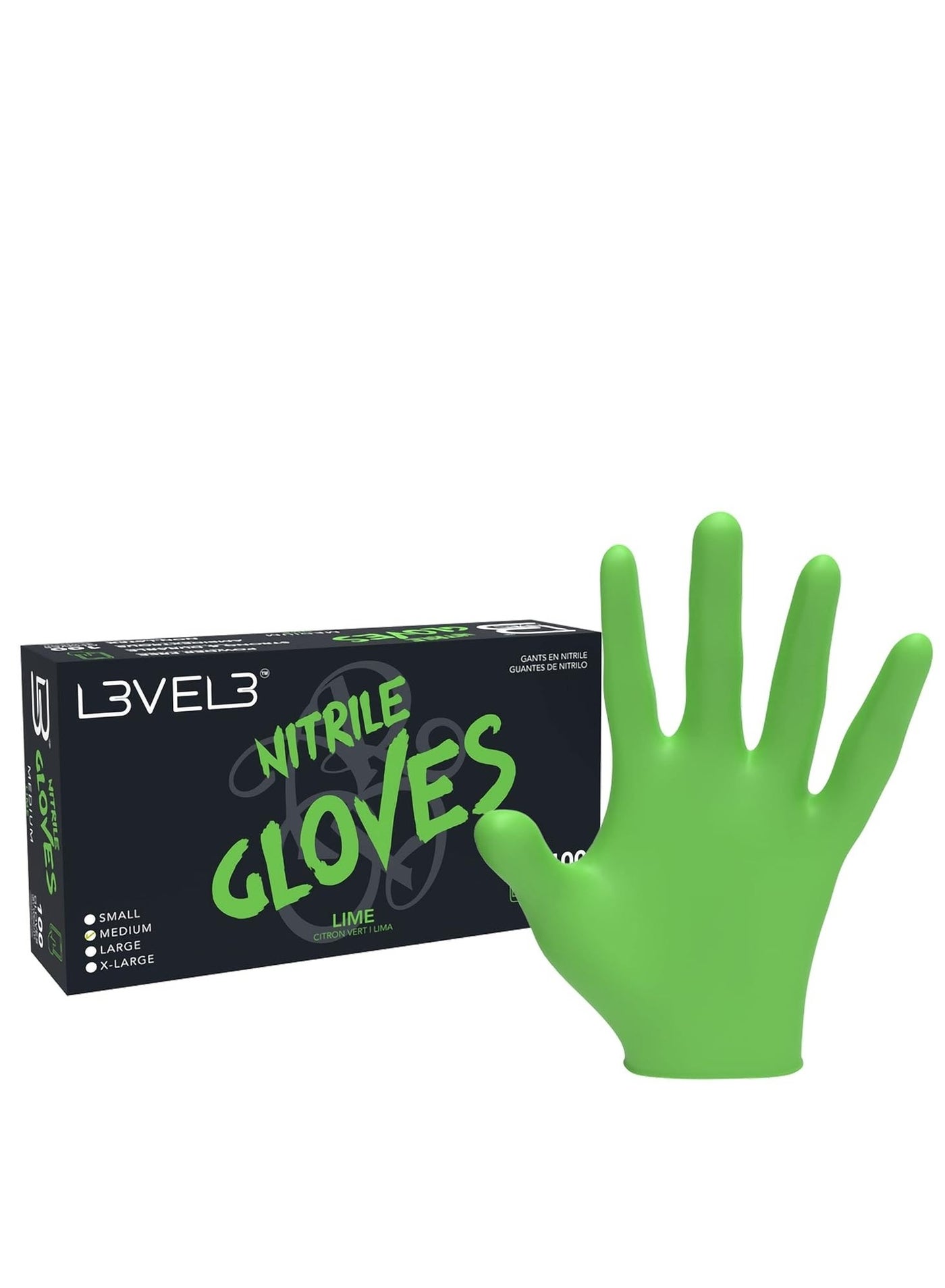 Level 3 Nitrile Gloves - Professional Heavy Duty Disposable Gloves - Latex Free - Fits Snug - Box of 100 - Large