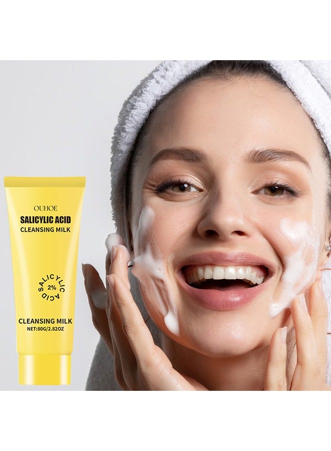 Salicylic Acid Cleansing milk -  with 2% Salicylic Acid，Ceramide and Niacinamide | Gentle Foaming Face Wash for Sensitive, Acne Prone Skin | Deep Pore Cleaning | Unisex - 80g