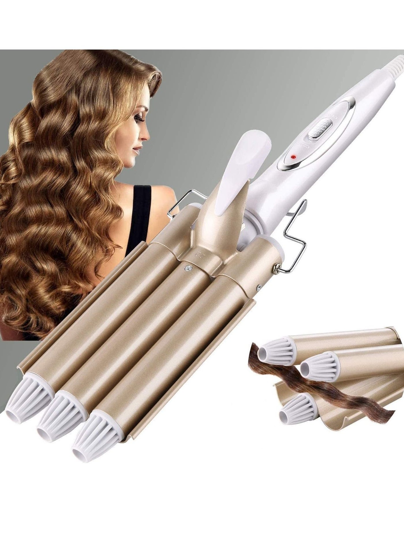 3 Barrel Curling Iron Wand Hair Waver Curler Iron, 1 Inch (25mm) Ceramic Tourmaline Triple Barrels, Crimper Hair Iron Hair Waving Styling Tool for Deep Waves