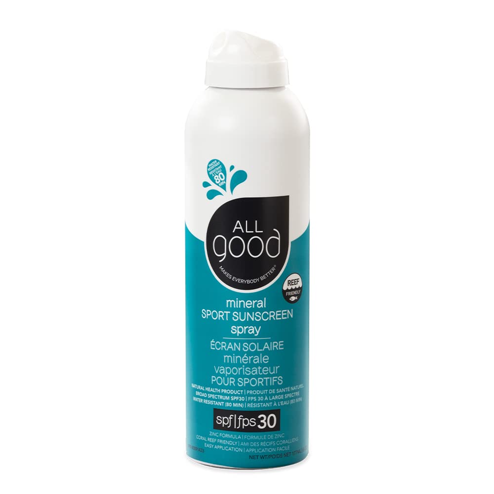 All Good Sport Sunscreen Spray - UVA/UVB Broad Spectrum SPF 30 - Water Resistant, Coral Reef Friendly - Zinc, Calendula, Aloe (6 oz)(2-Pack)