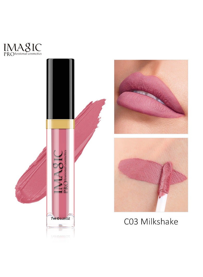 IMAGIC Velvet Lipgloss | 12 Vibrant Colors | Long-Lasting, Highly Pigmented Formula | Soft Applicator for Easy Application (C03 MILKSHAKE, 7ML)