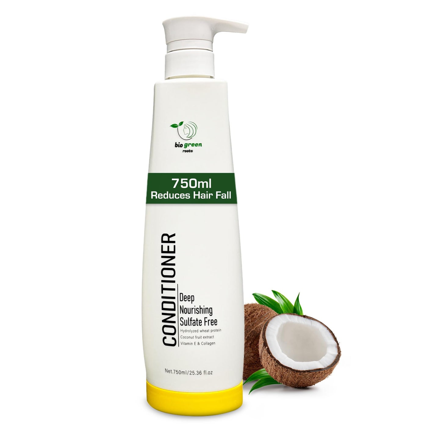 BIOGREEN ROOTS Hair Conditioner Treatment for Damaged, Dry Hair â€“ Sulfate-Free Hair Care with Hydrolyzed Wheat Protein - Moisturizing, Softener, Hydrating for Color-Treated, Coarse & Frizz â€“750ml