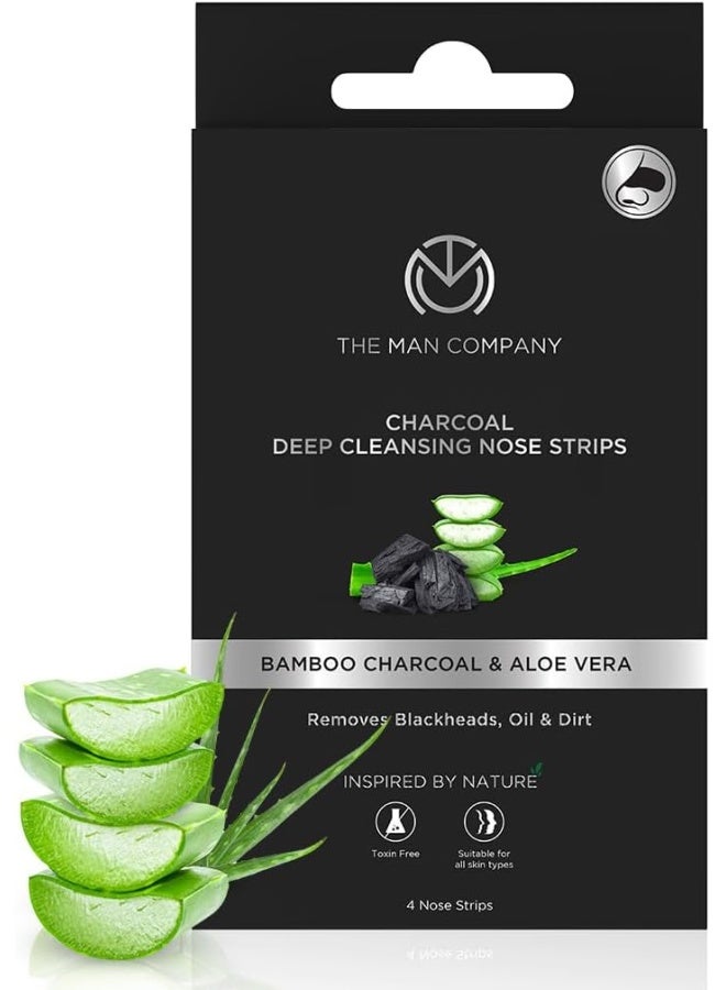 Charcoal Nose Strips with Aloevera Extract | Whitehead & Blackhead Remover | Pores Cleanser | Dirt Free | Improves Skin Texture - 4 Strips