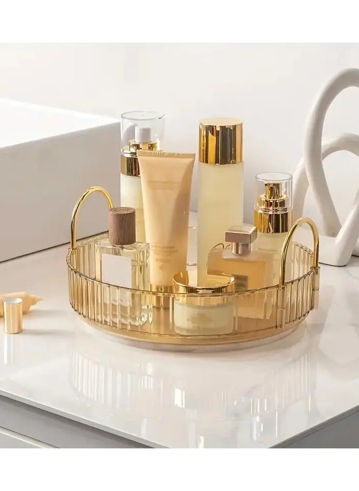 360 Rotating Shelving Makeup Organizer DIY Adjustable Carousel Spinning Holder Rack Large Capacity Cosmetic Storage Bag -GOLD Single layer