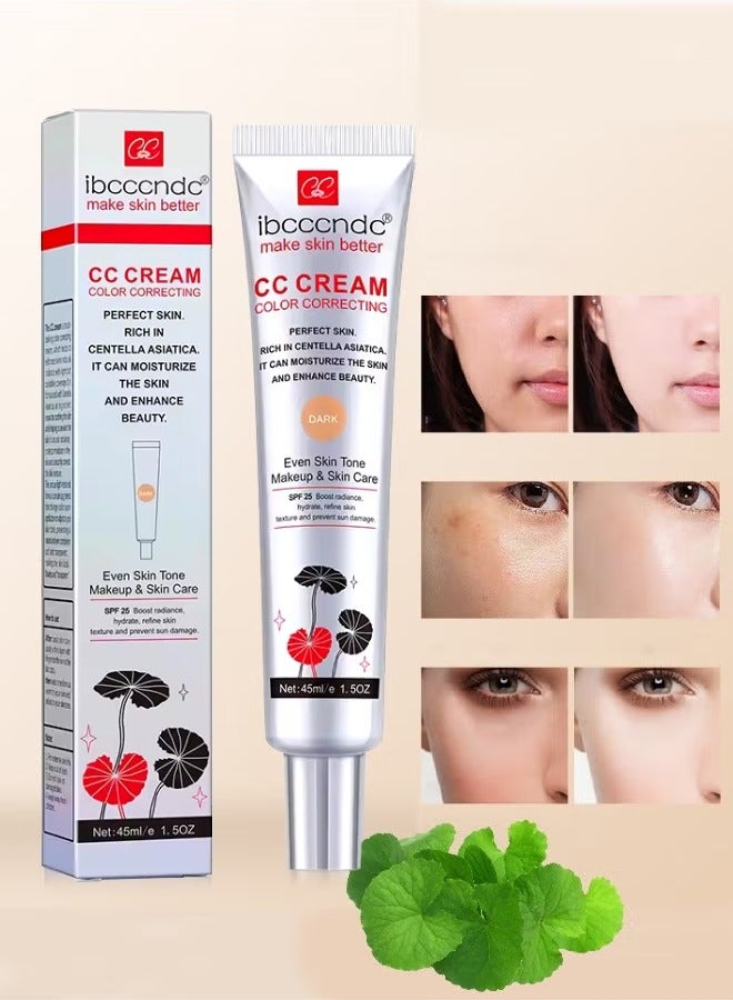 CC Cream Color Correcting Gel with Centella Asiatica Full Coverage Foundation Hydrating Cream and SPF 25 Sunscreen Even Skin Tone Moisturizing Hydrating Serum Dark