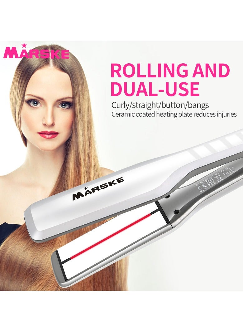 Flat Iron Hair Straightener, Ceramic coated panel with Adjustable Temp(260°F-410°F), Widened panel for All Hairstyles Hair Straightening Irons, elegant white