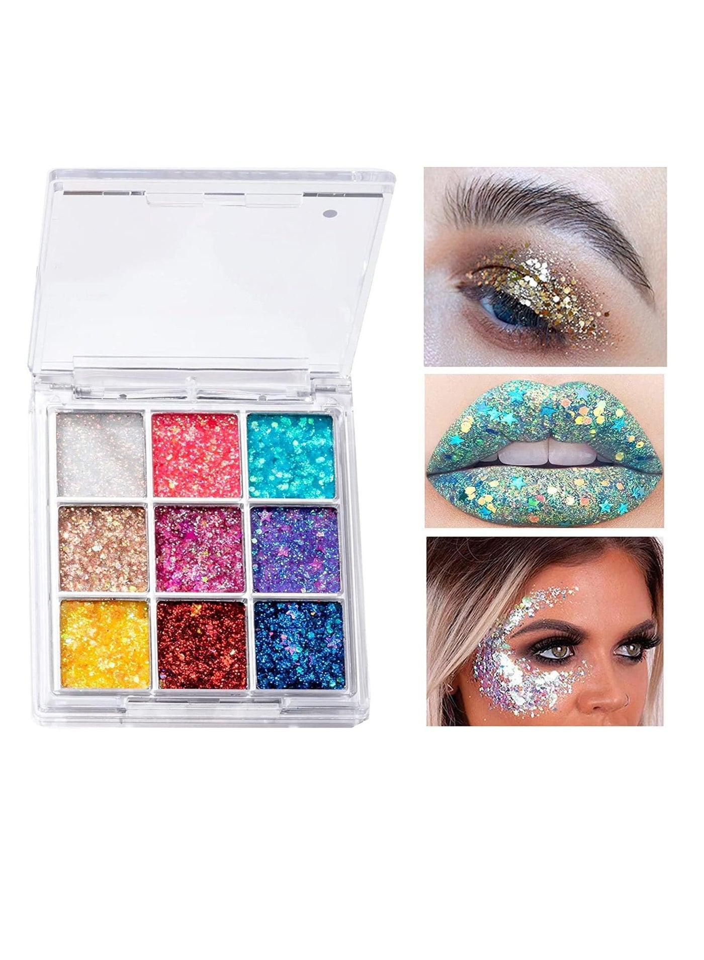 Glitter Eyeshadow Palette, 9 Colors Body Glitter Glue Gel Palette Colorful Shimmer Sparkle Eyeshadow Long Lasting Highly Pigmented Waterproof Professional Glitter Eyeshadow
