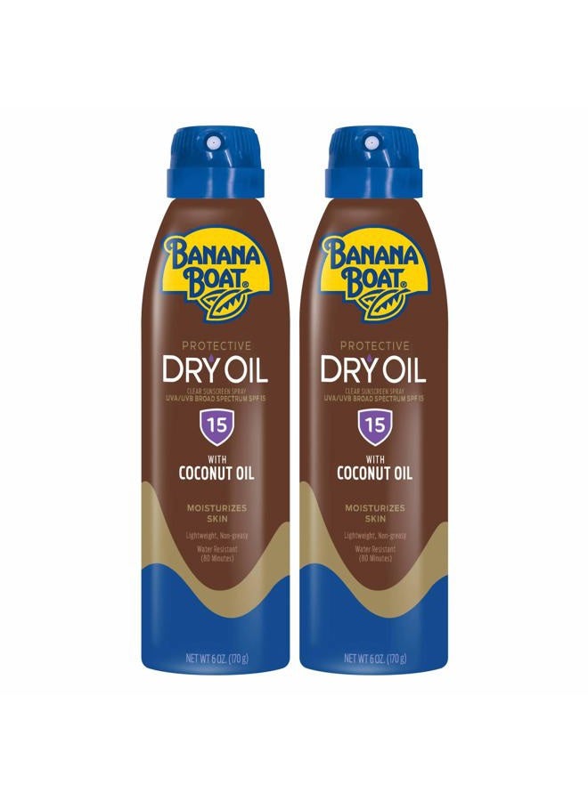 Dry Oil Tanning Spray Sunscreen SPF 15, 6oz | Protective Sun Tanning Oil with SPF 15 Sunscreen, Oxybenzone Free, 6oz each Twin Pack