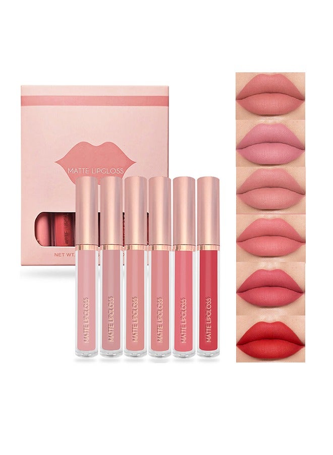 Matte Lipgloss,Nude 6 Pcs Matte Liquid Lipstick Set Moisturizing Long Lasting Waterproof Velvet High Pigmented Lip Makeup Set For Women