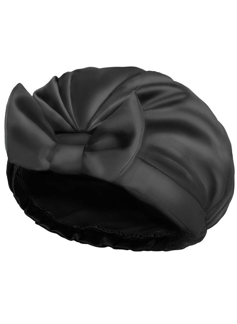 Extra Large Shower Cap, Bowknot Double Layer Reusable Bath Hair Caps With Silky Satin for Women Beauty Bathing, Hair Spa, Home Hotel Travel Use