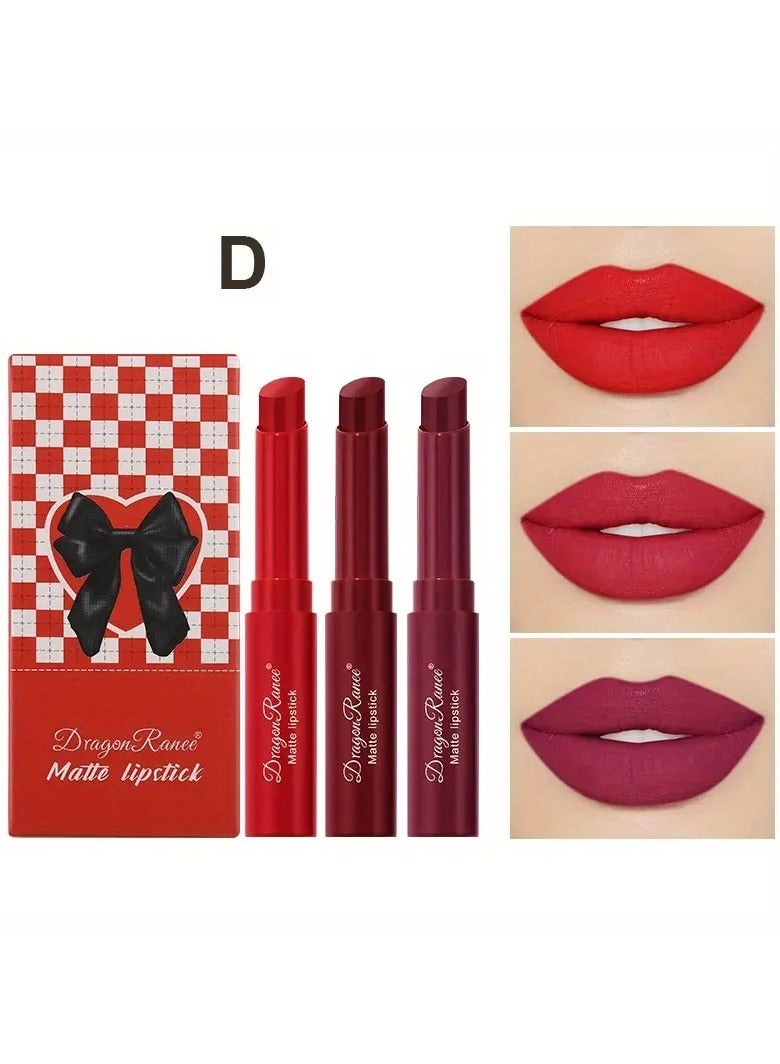 Easy-to-Color Lipstick Crayon Lipstick 3pcs Small Set Box Matte Velvet Airy Lipstick Pen Cosmetic Set Gift Box Lipstick Not Easy to Fade