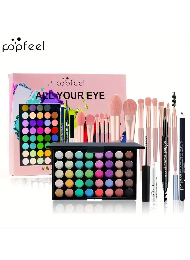 40 Colors Eyeshadow Palette Set, Eyebrow Pencil Eyeliner Pen Mascara With A Set Of Makeup Brushes Eye Cosmetics, Ideal Gift For Mother's Day Makeup Set