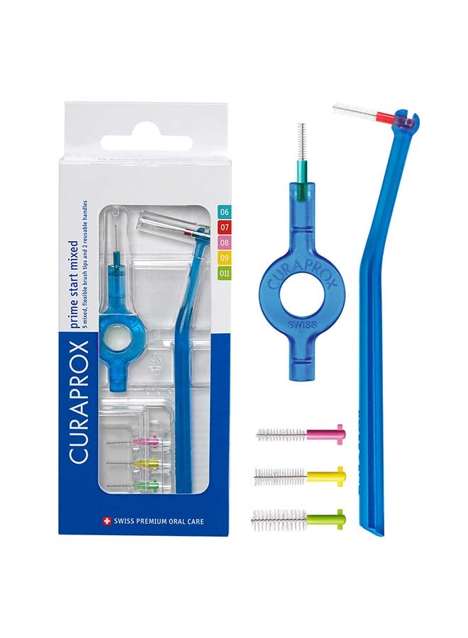 Prime Starter Interdental Brush Kit | 5 Mixed Size Brushes With 2 Holders For Effective Plaque Removal, Gentle Cleaning For Healthy Gums, Daily Use