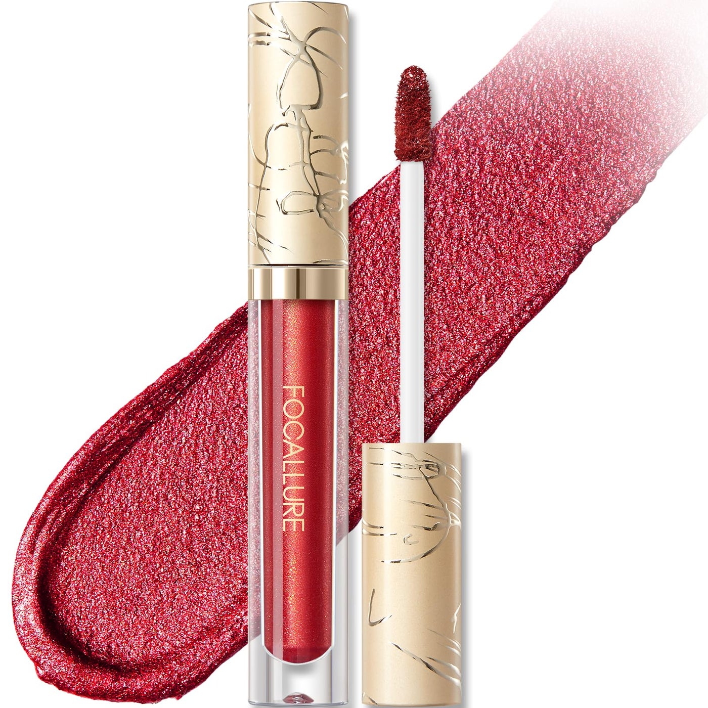 FOCALLURE Metallic Liquid Lipstick,Non Stick Cup Lip Gloss,High Impact Lip Color with Transfer-proof Wear,Long Lasting & Waterproof Lipstick Makeup for Women,RD02 Painkiller