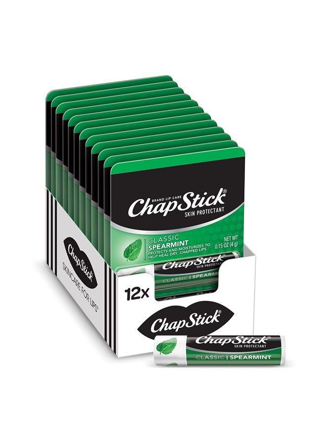 Bulk Lip Balm, Classic Spearmint 12-Pack – Cool & Refreshing Lip Moisturizer for Dry Lips, 0.15 Oz Ea