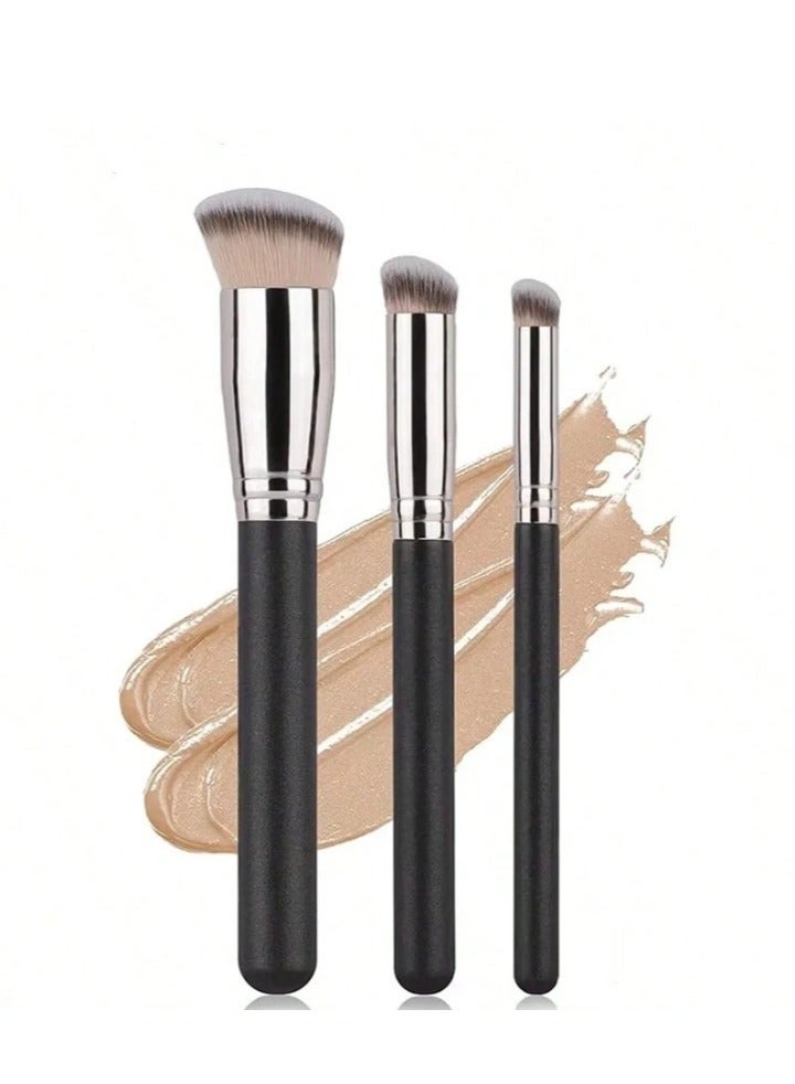 3 PCS Foundation Concealer Brushes Under Eye Mini Angled Brush Nose Contour Brush Small Makeup Foundation Brushes,Seamless Cover Synthetic Dark Circle Liquid Cream Cosmetics Contour Brush Beauty Tool