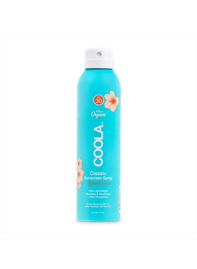 COOLA Organic Sunscreen SPF 30 Sunblock Spray, Dermatologist Tested Skin Care for Daily Protection, Vegan and Gluten Free, Tropical Coconut, 6 Fl Oz