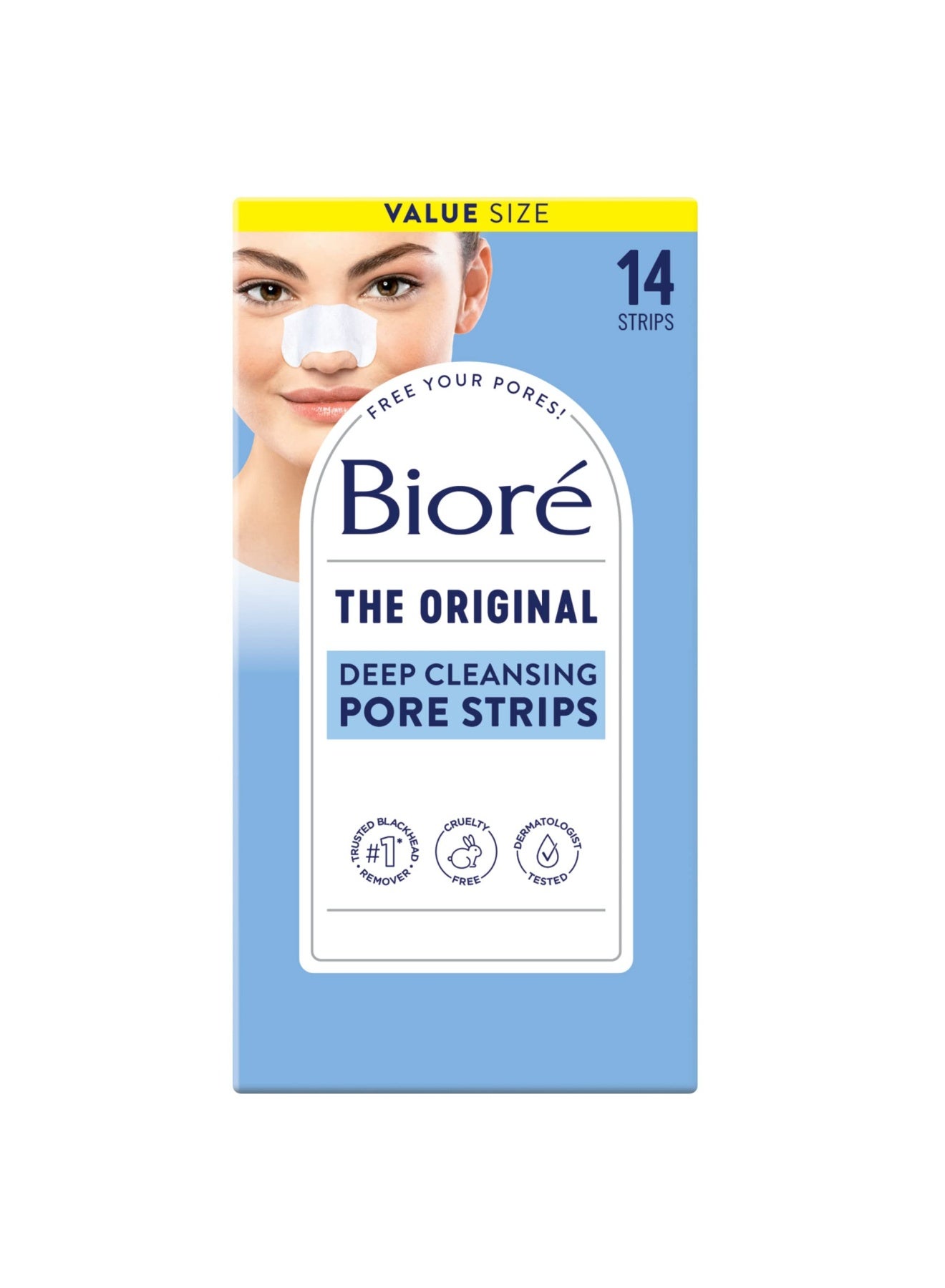 Bioré Original Blackhead Remover Strips, Deep Cleansing Nose Strips With Instant Pore Unclogging, Features C-Bond Technology, Oil-Free, Non-Comedogenic Use, 14 Count