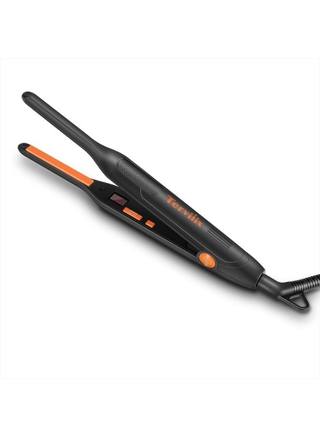 Small Flat Iron for Short Hair, Temperature Adjustable Pencil Flat Iron Fast Heat Up, 3/10 Inch Beard Straightening Iron Dual Voltage with Tourmaline Ceramic Plates, Auto Shut Off