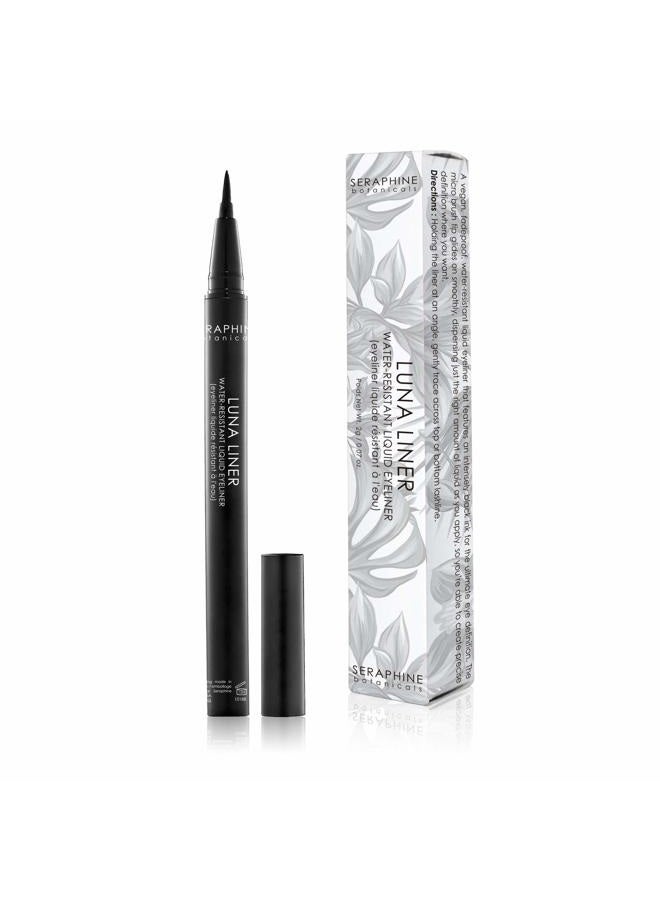 Waterproof Liquid Eye Liner - Long Lasting Liner Pen Brush Ultra Fine Tip Eye Gel Pigmented Makeup Black Smudge Resistant (Luna)